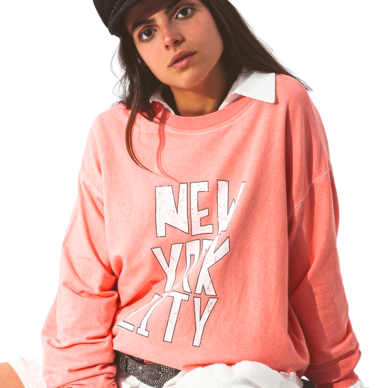 New York City Sweatshirt in Coral ~ One Size