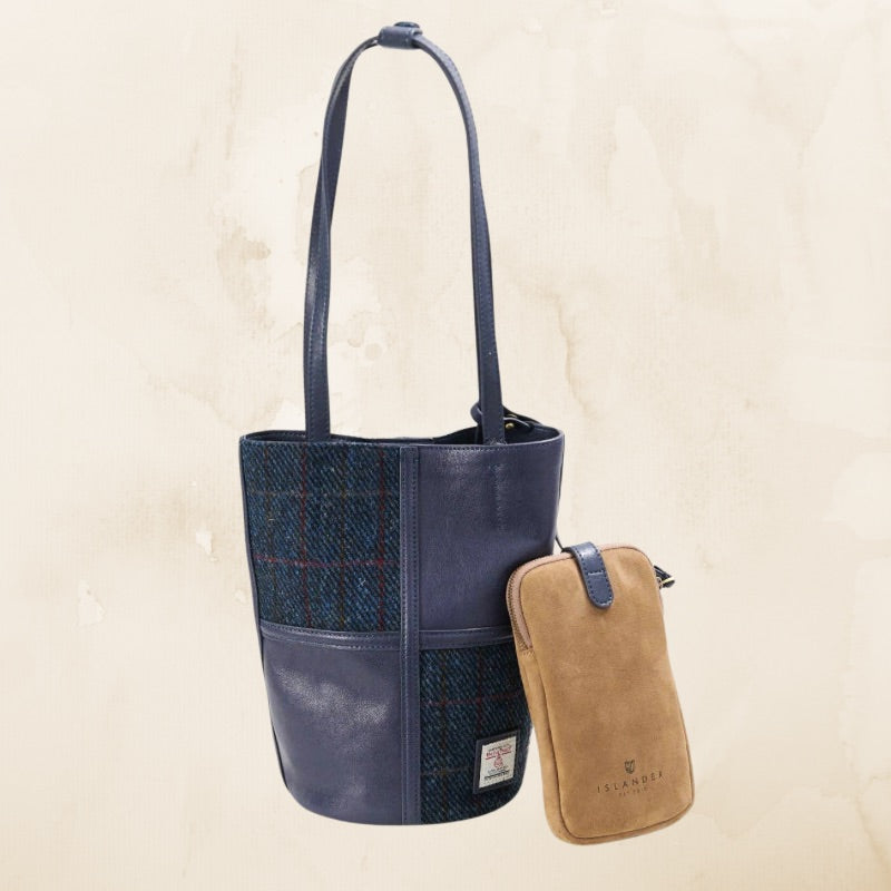 The Orlagh Leather Tote with Navy Over-Check