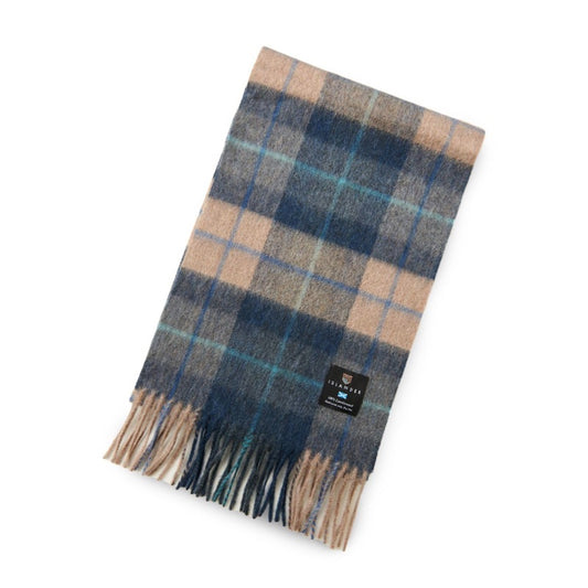 Islander UK Lambswool Scarf in Navy and Beige Tartan