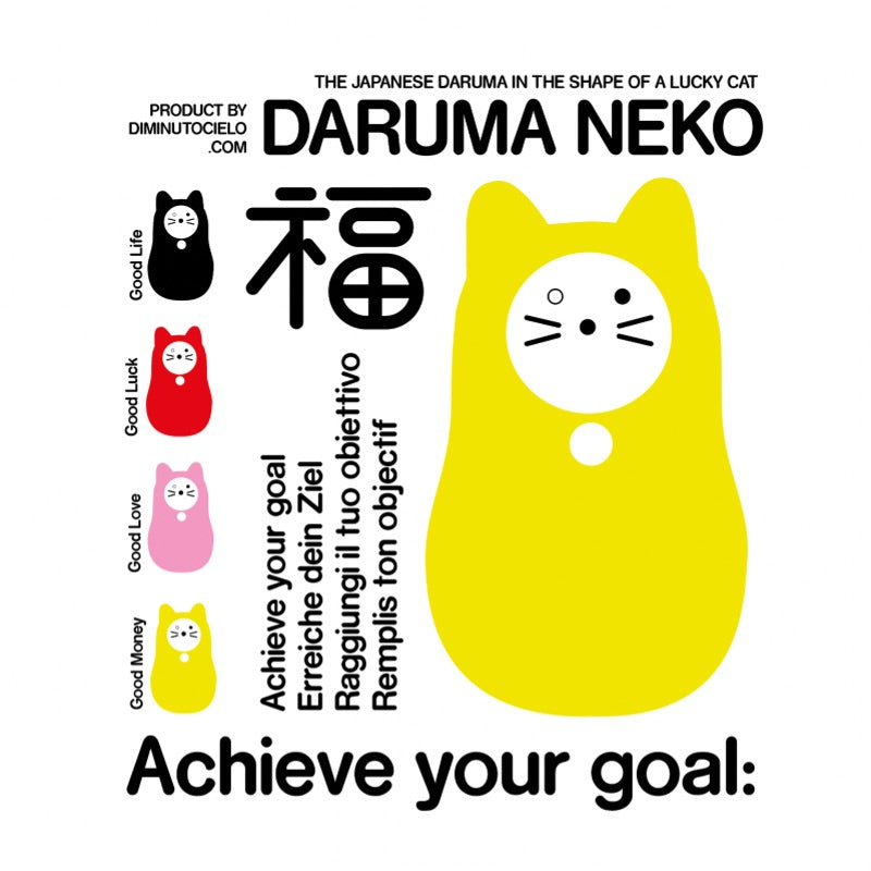 Daruma-Neko in Yellow - Achieve Your Goal - Good Money
