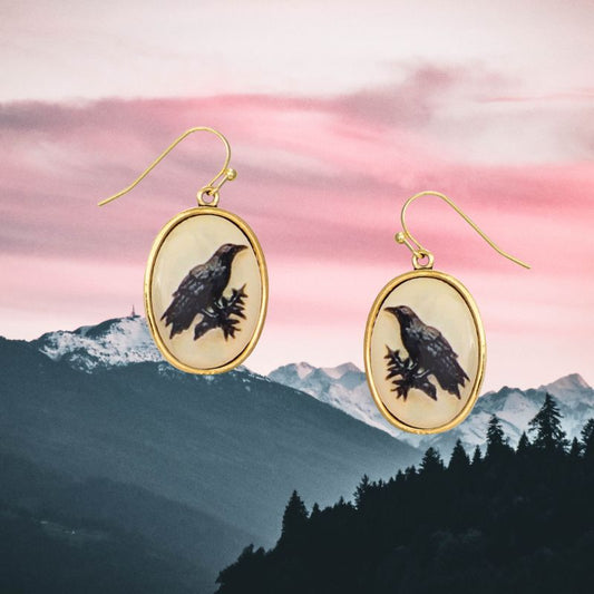 Raven Vintage Style Gold Earrings