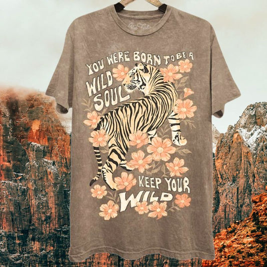 Wild Soul Tiger Tee - Mineral Wash in Mocha