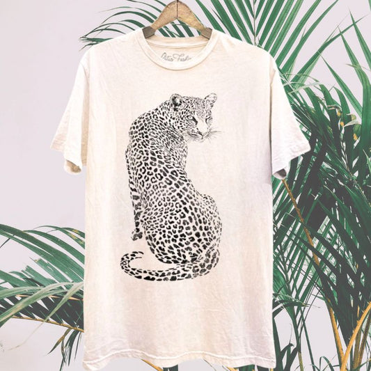 The Boyfriend Tee in Off White Mineral Wash - Leopard
