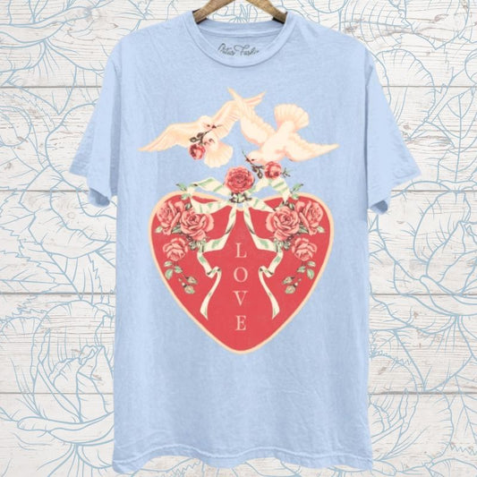 Lovey-Dovey Boyfriend Tee in Baby Blue Mineral Wash