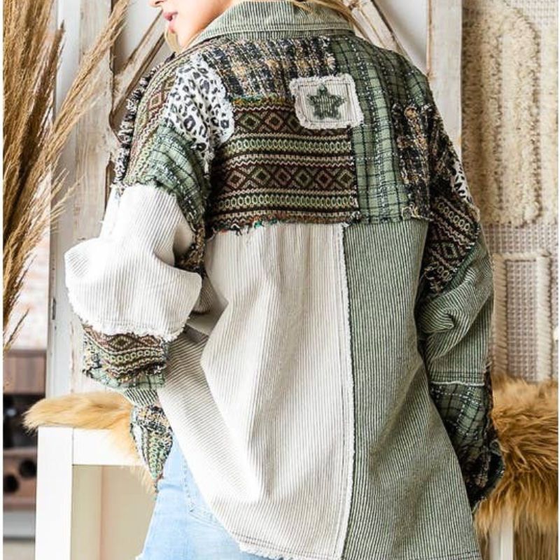 Patch Perfect Corduroy Shacket in Olive