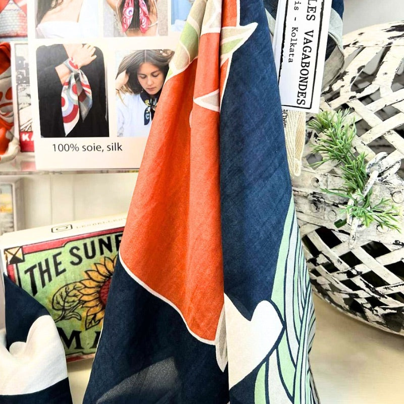 Agami Marine Silk Scarf in Navy with Gift Box