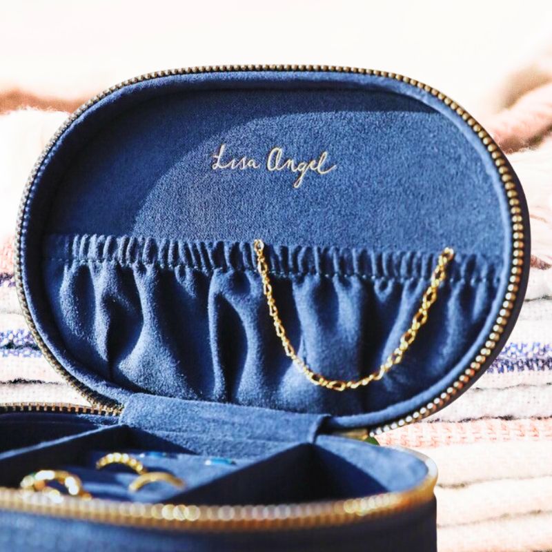 Moon and Sun Embroidered Oval Jewellery Case in Midnight Blue