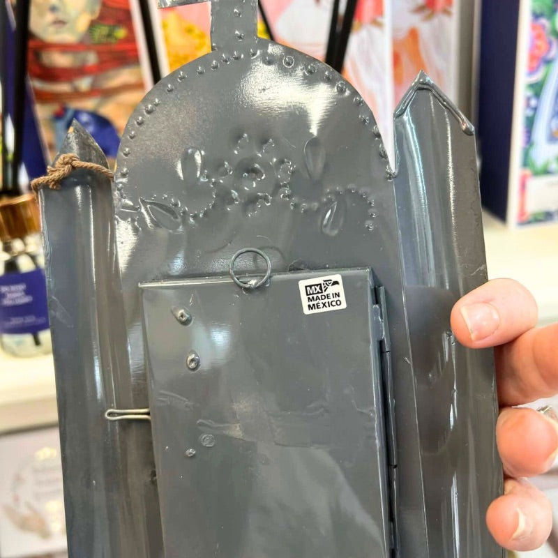 Our Lady of Guadalupe Hand Painted Tin Nicho Frame with Cross