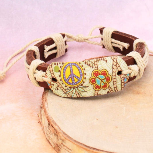 Retro Peace Print Pull Bracelet