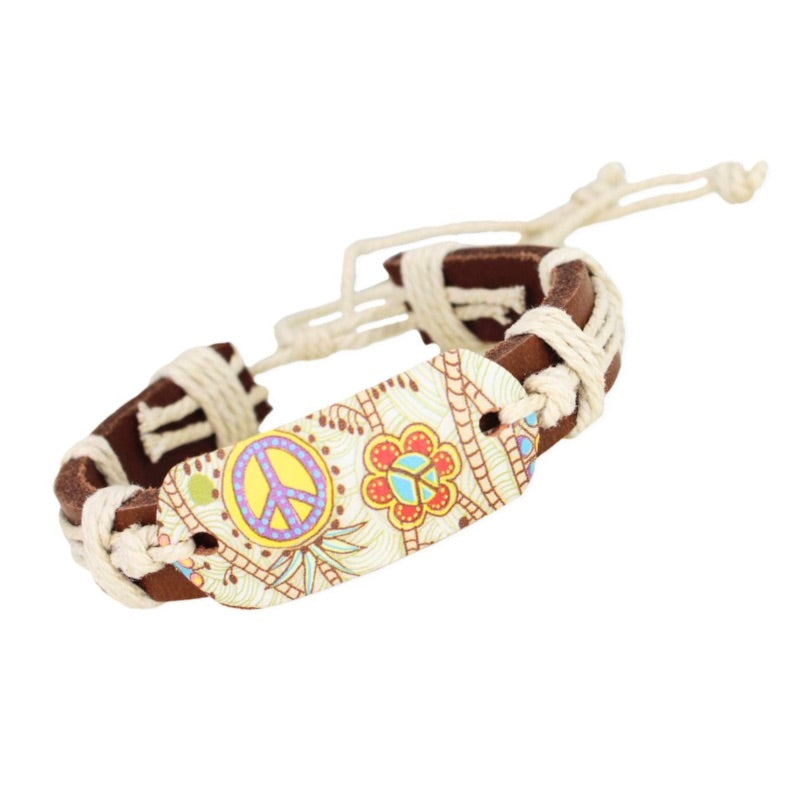 Retro Peace Print Pull Bracelet