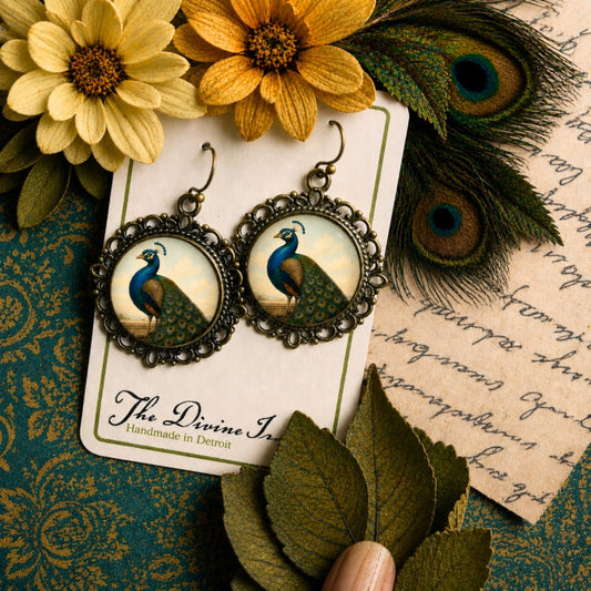 Regal Peacock Filigree Earrings