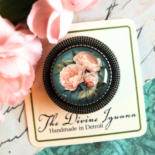 Pink Peony Floral Brooch
