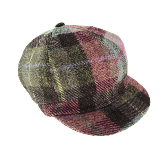 Glen Appin Harris Tweed Ladies Cap in Pink and Green Tartan