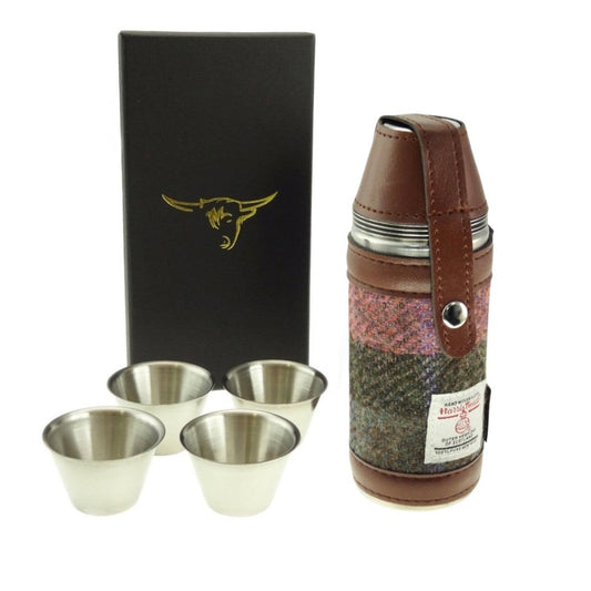 Glen Appin Harris Tweed 8oz Outdoor Flask in Pink and Green Tartan