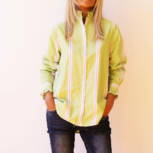Who’s Charlie Pistachio Stripe Cotton Shirt