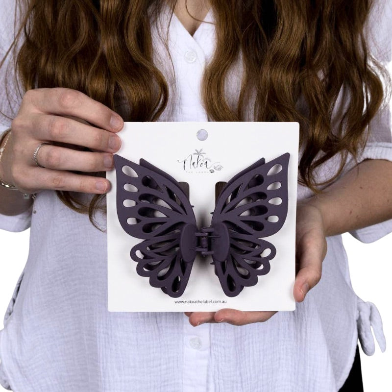 Claw Clip - Jumbo Double Butterfly - Plum