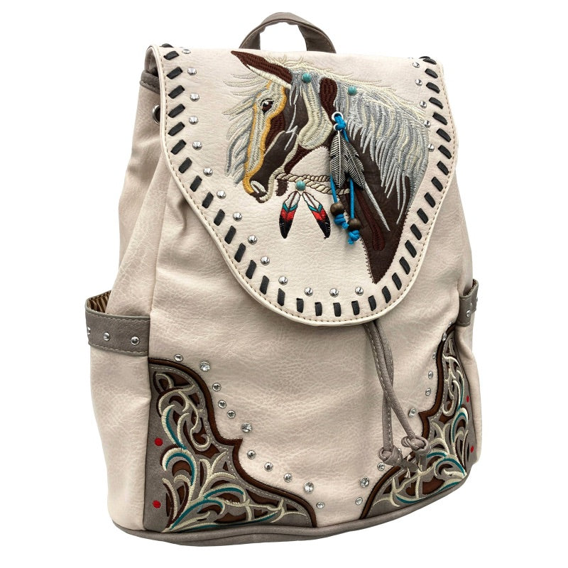 Embroidered Horse Western Backpack in Rustic White
