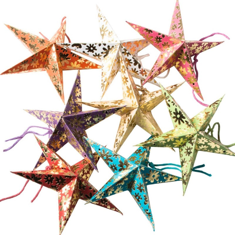 Set of 8 Mini Flower Printed Star Decorations