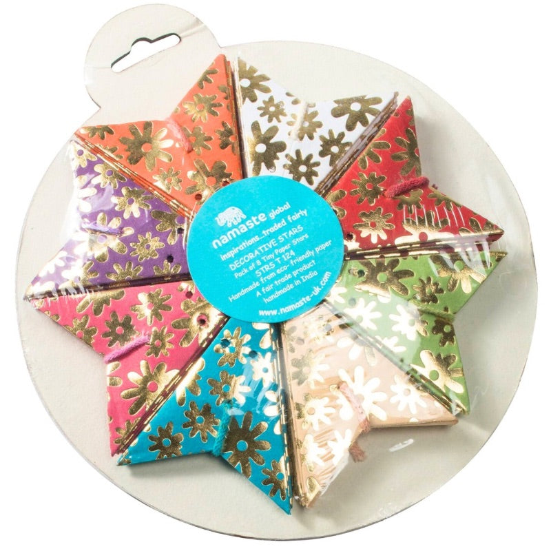 Set of 8 Mini Flower Printed Star Decorations