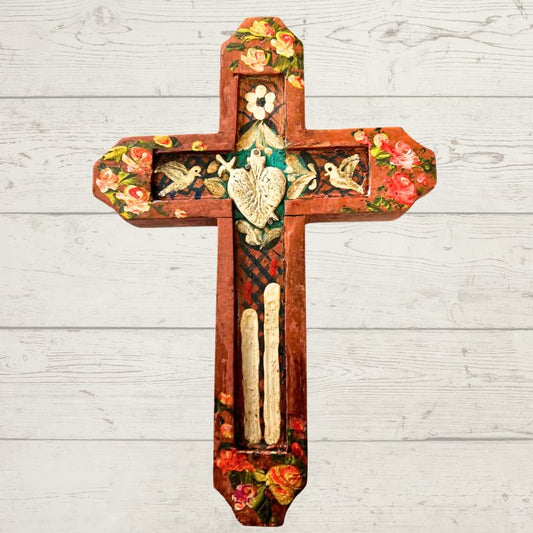 Authentic Mexican Hand-Painted Cross of Roses