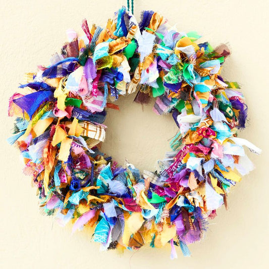 Recycled Sari Wreath - Multicoloured Round