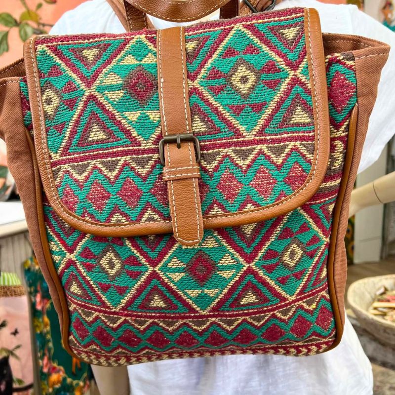Emerald and Rust Red Cloth Backpack