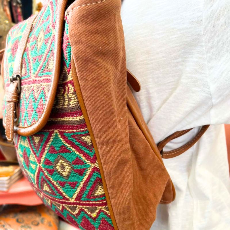 Emerald and Rust Red Cloth Backpack