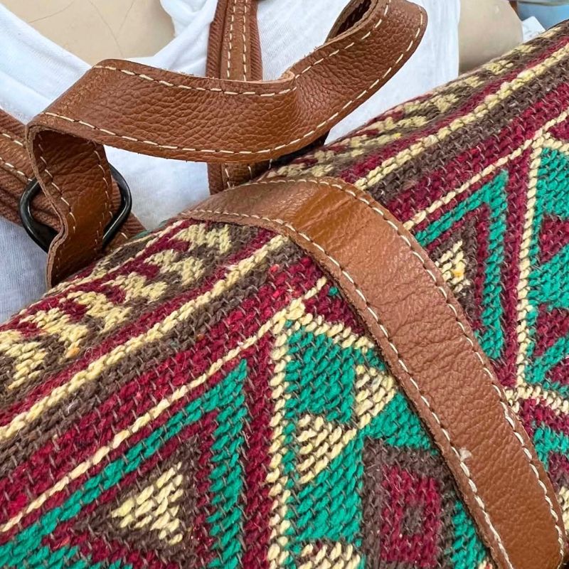 Emerald and Rust Red Cloth Backpack