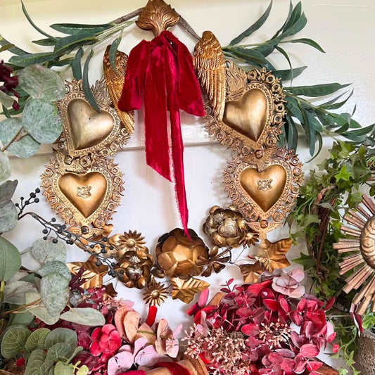Sacred Heart Wreath with Vintage Velvet Ribbon