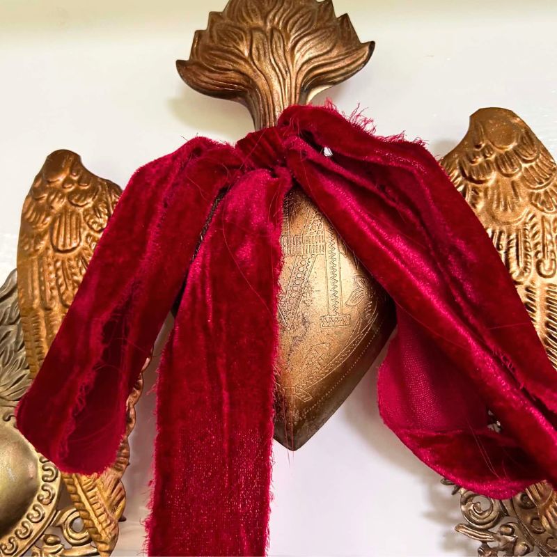 Sacred Heart Wreath with Vintage Velvet Ribbon