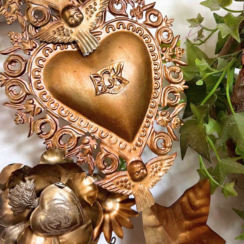 Sacred Heart Wreath with Vintage Velvet Ribbon