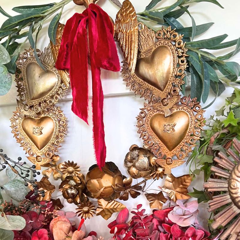 Sacred Heart Wreath with Vintage Velvet Ribbon