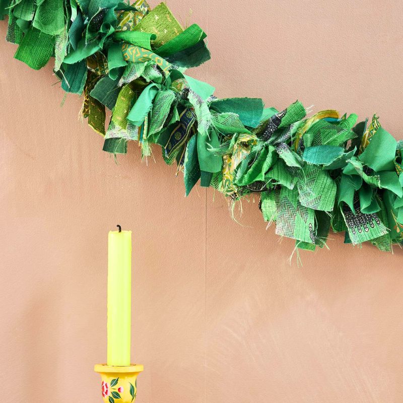Recycled Silk Sari Garland - Green Tones