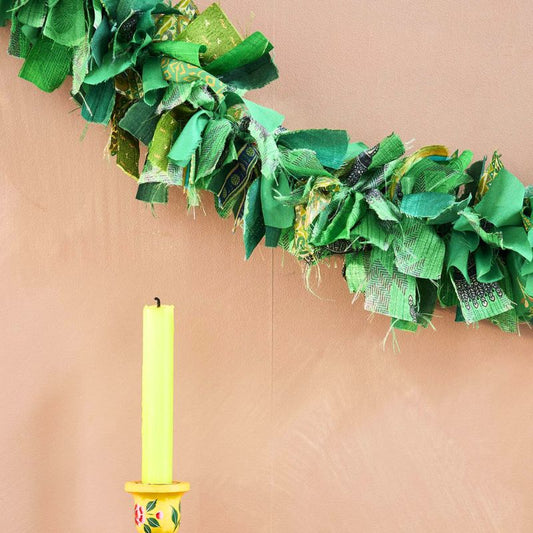 Recycled Silk Sari Garland - Green Tones