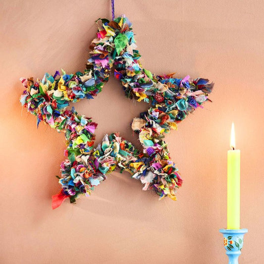 Recycled Sari Wreath Multicolour Star