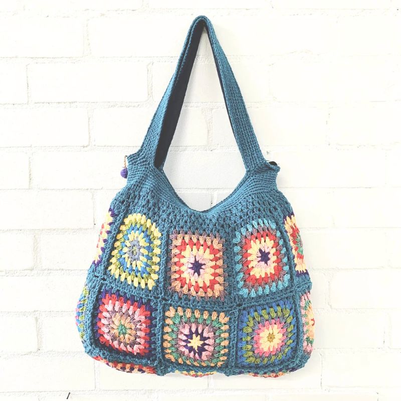 Hand Crochet Azure Blue Shoulder Bag