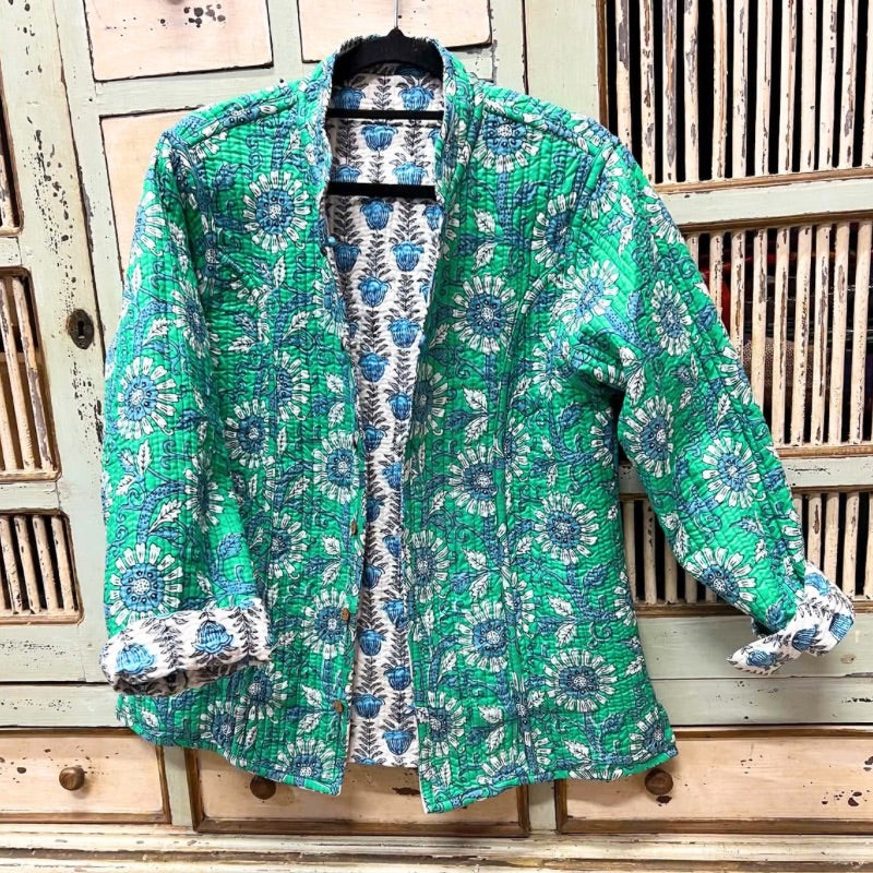 Shevanti Flowers Quilted Cotton Jacket - Reversible