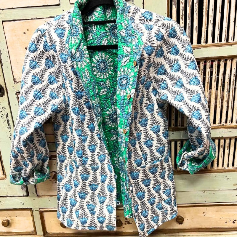 Shevanti Flowers Quilted Cotton Jacket - Reversible