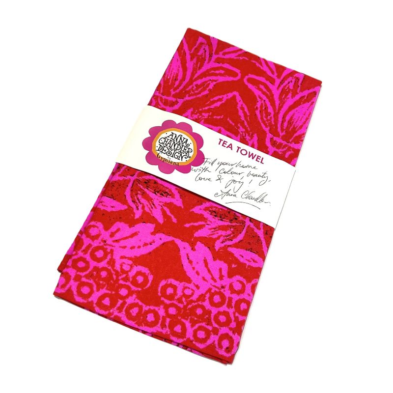 Anna Chandler Pink and Red Spice Island Tea-Towel