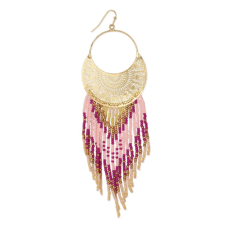Southwest Sunset Pink Bead Fringe Earrings