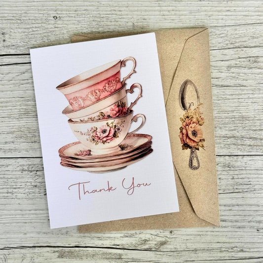 Thank You Vintage Teacup Stack Greeting Card
