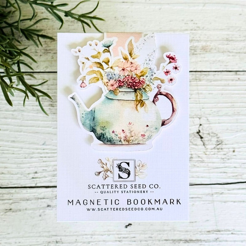 Spring Floral Teapot Magnetic Bookmark