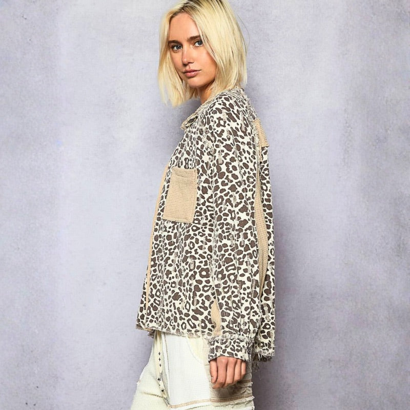 Rustic Leopard Print Button Down Shacket