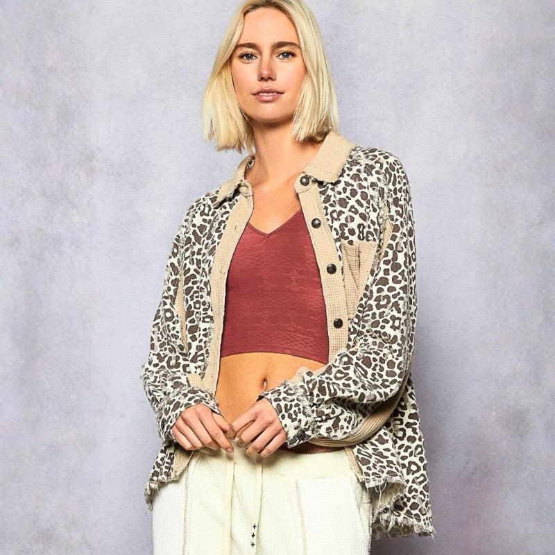 Rustic Leopard Print Button Down Shacket