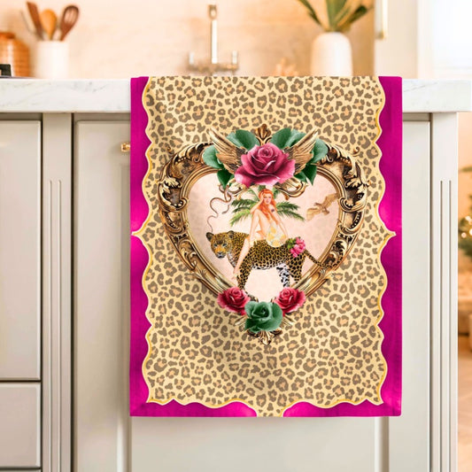 Tiger Rose Leopard Linen Tea Towel