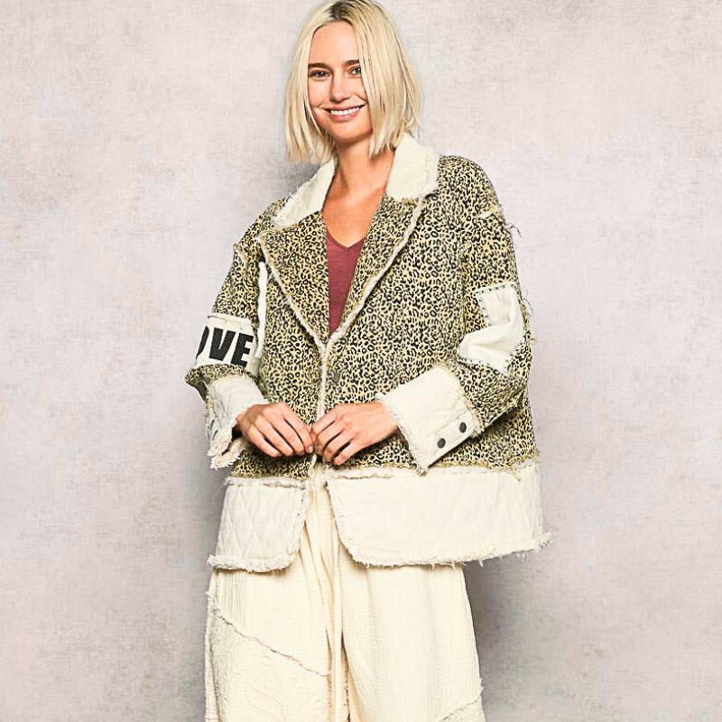 Twill Big Heart Jacket with Leopard & Love