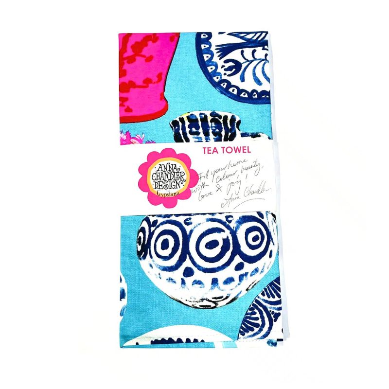Anna Chandler Vases on Turquoise Tea-Towel
