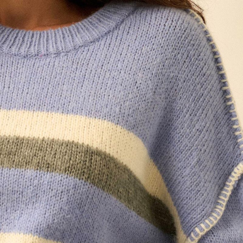 Striped Colorblock Expose-Seam Sweater in Violet Blue