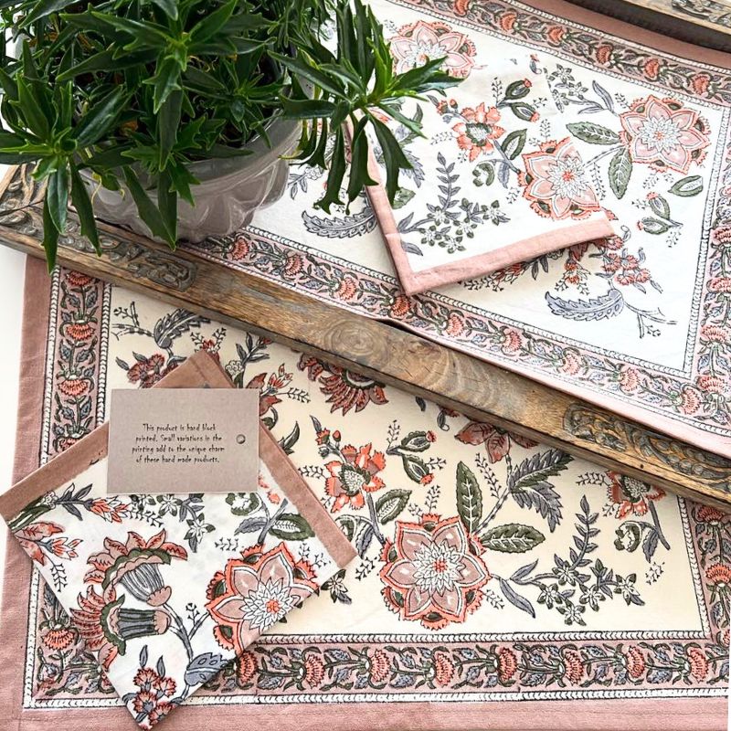 Indian Floral Placemat & Napkin Set of 2 in Warm Spice