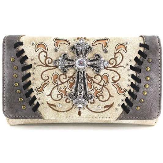 Western Religion Crossbody Wallet in Rodeo White